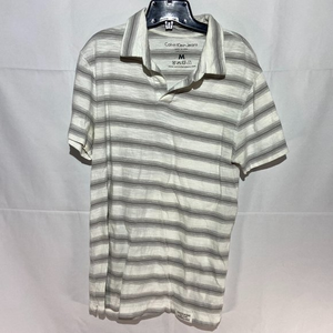 Calvin Klein White Grey Striped Polo Shirt LIKE NEW‎
